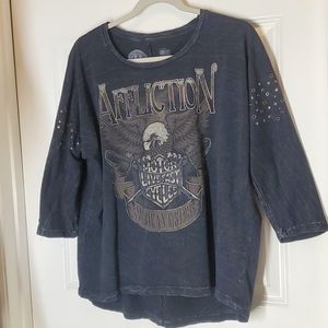 EUC AFFLICTION (L) 3/4 sleeve womens top